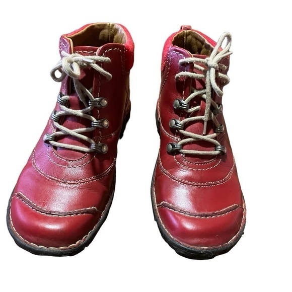 Josef Siebel Red Leather Short Boots - Lace Up - Size 39/8.5 Very Good Condition - Picture 1 of 10